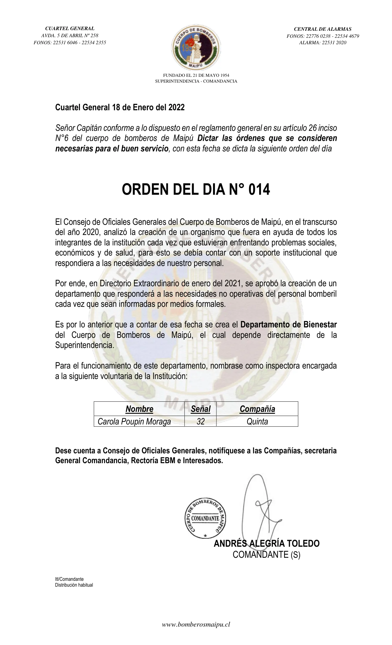 Página 1 de Orden del Día N° 14/2022