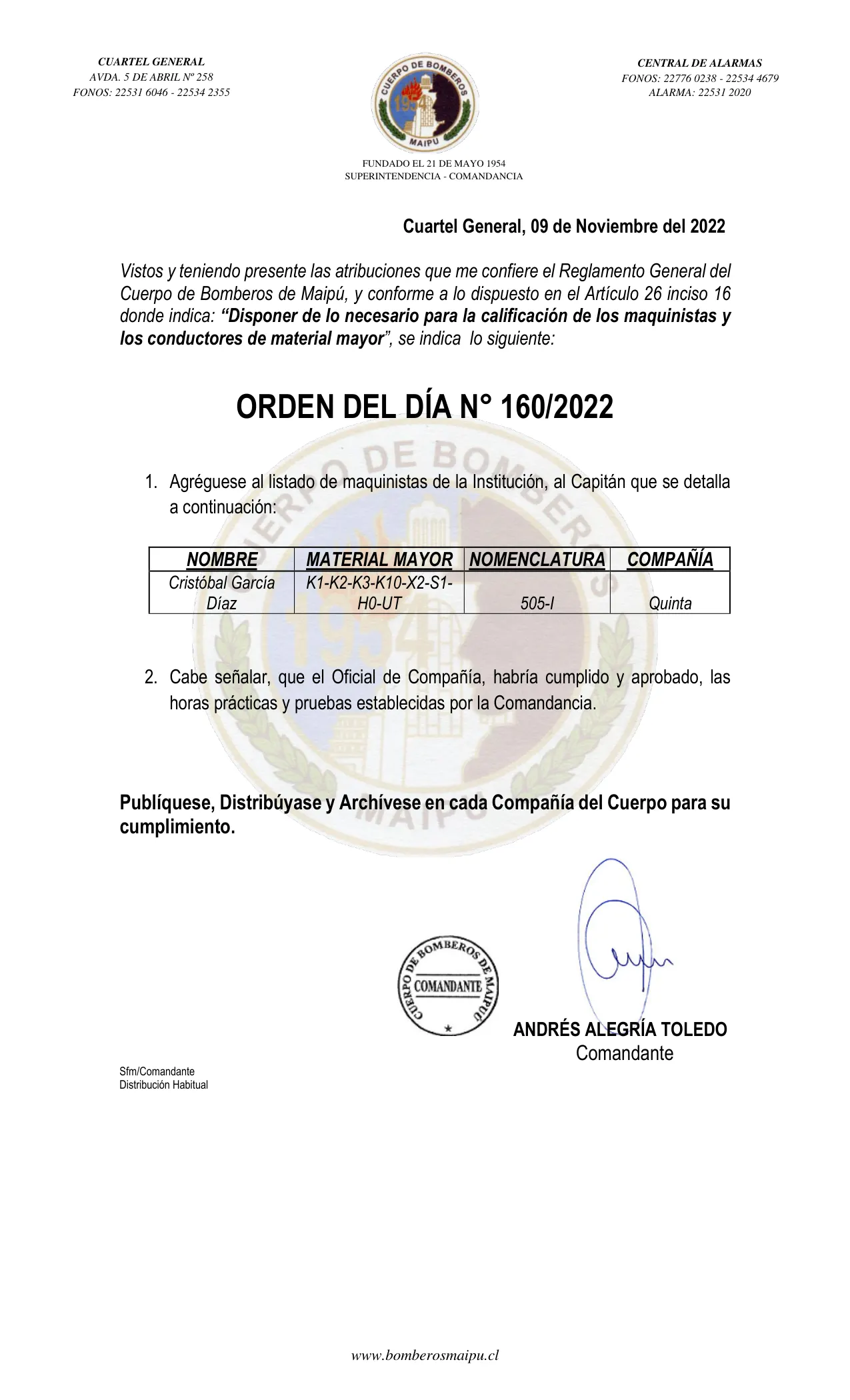 Página 1 de Orden del Día N° 160/2022