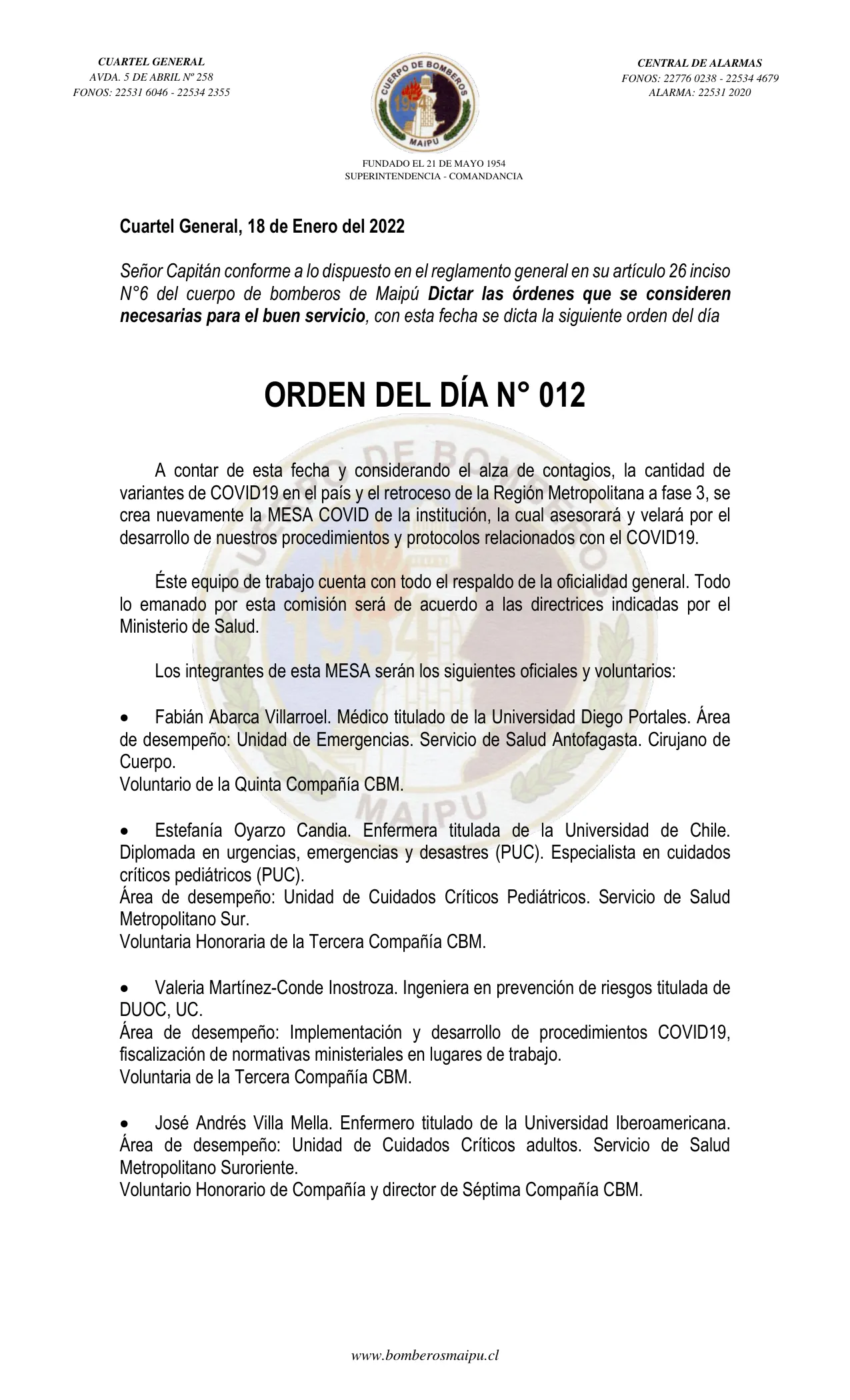 Página 1 de Orden del Día N° 12/2022