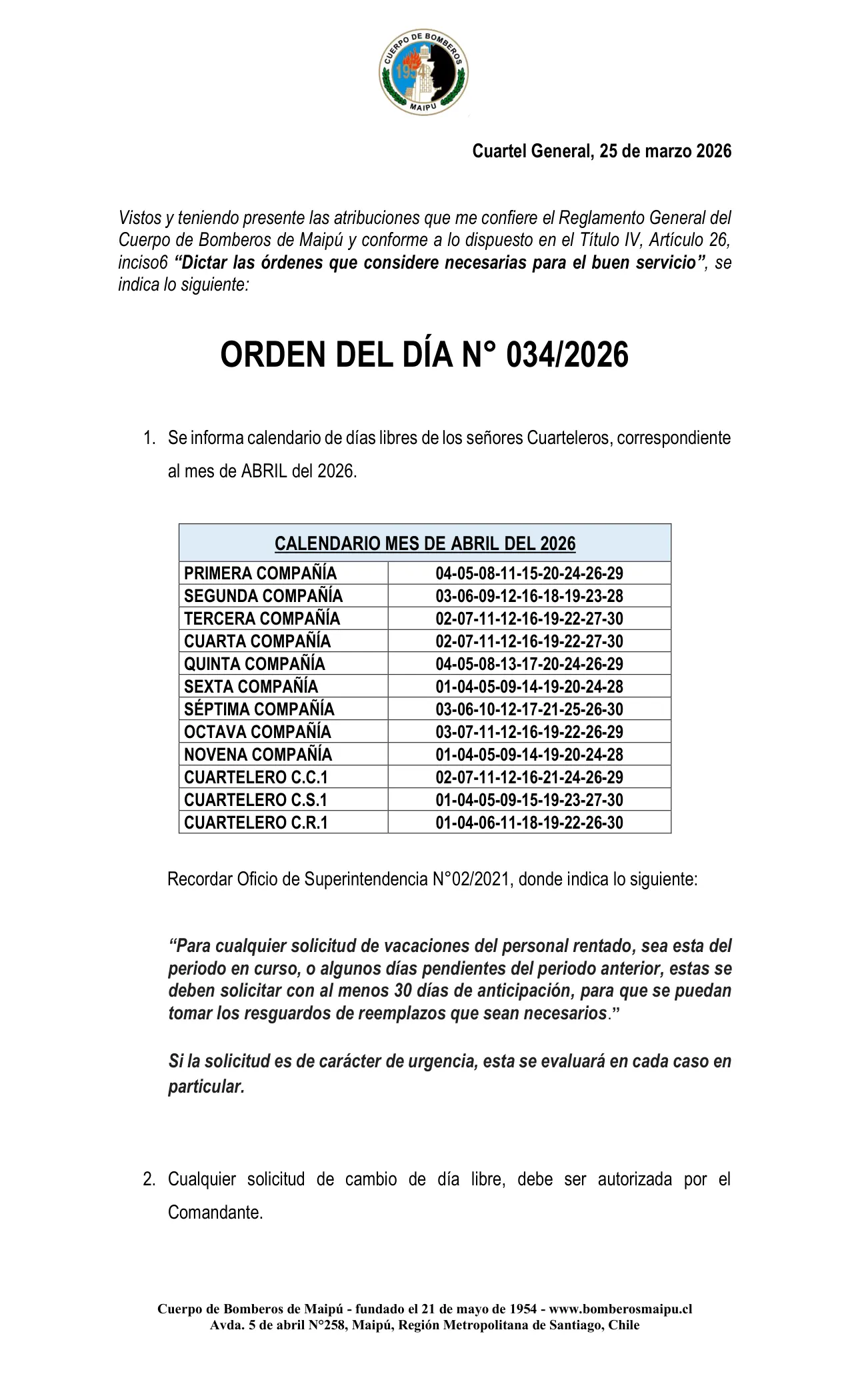 Página 1 de Orden del Día N° 33/2026