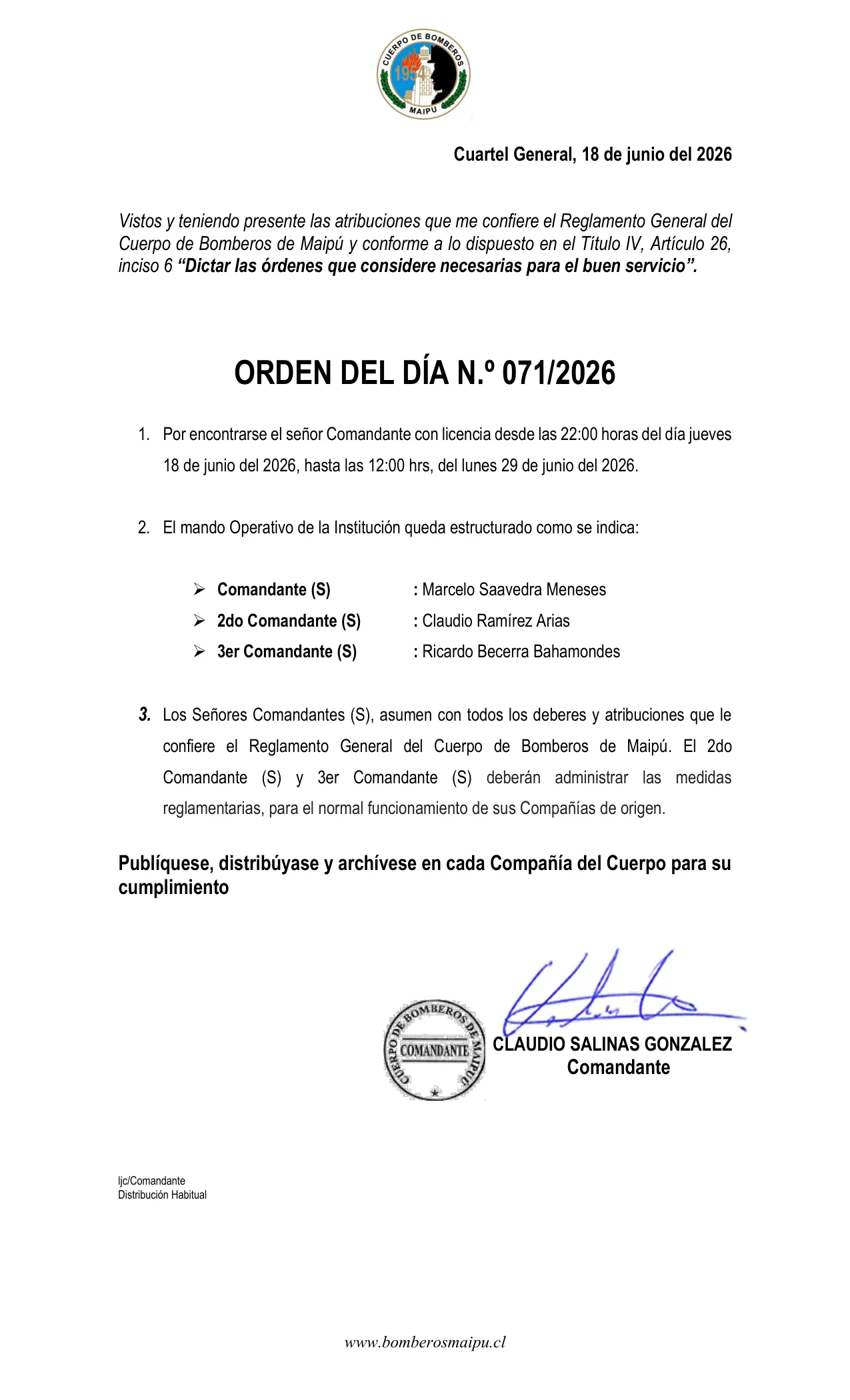 Orden del Día N° 71/2026