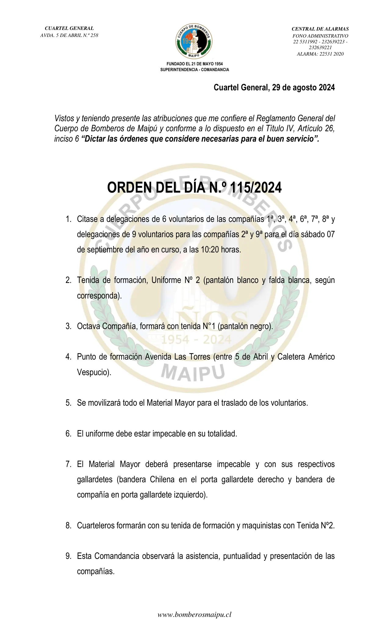 Página 1 de Orden del Día N° 115/2024
