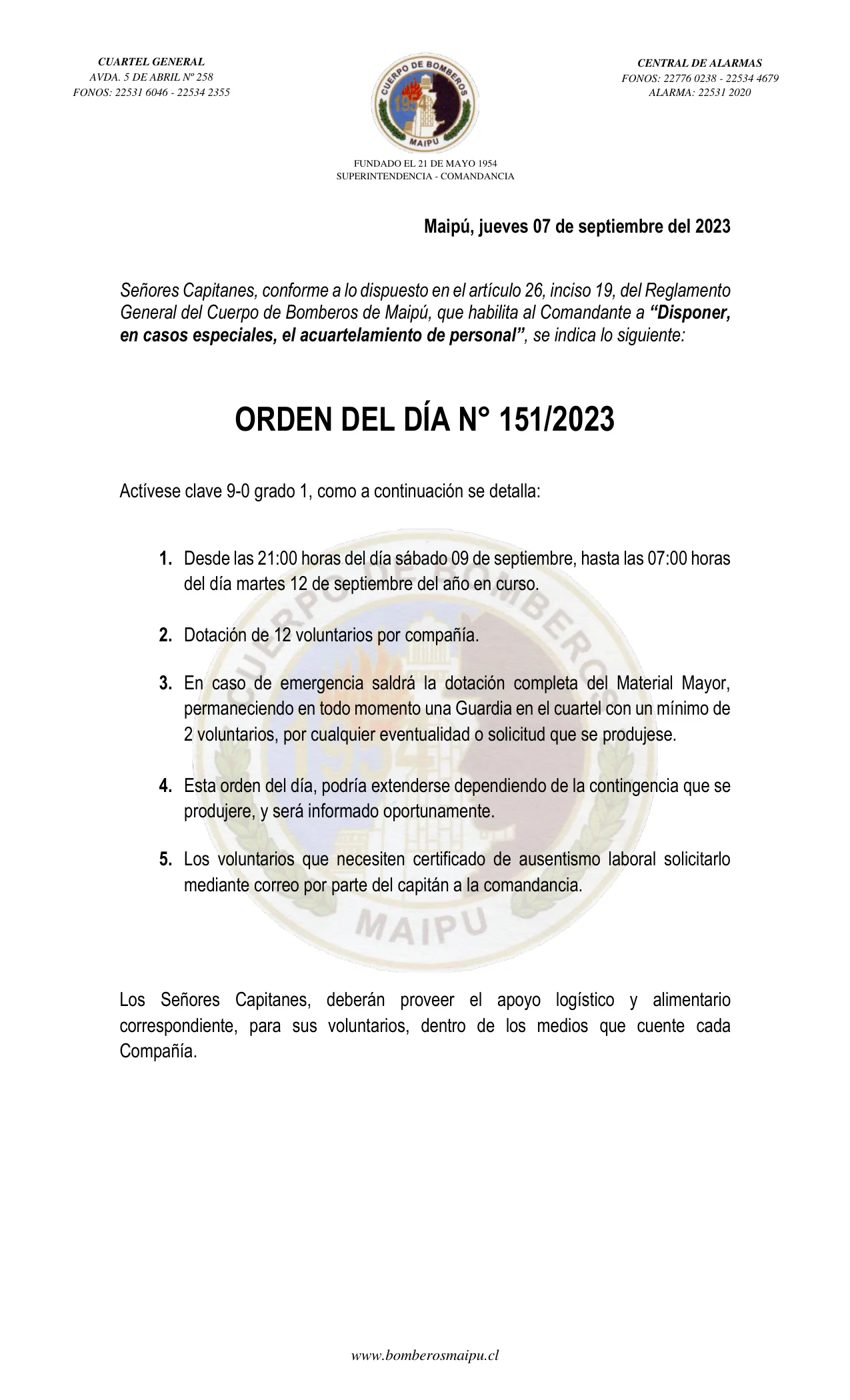 Página 1 de Orden del Día N° 151/2023