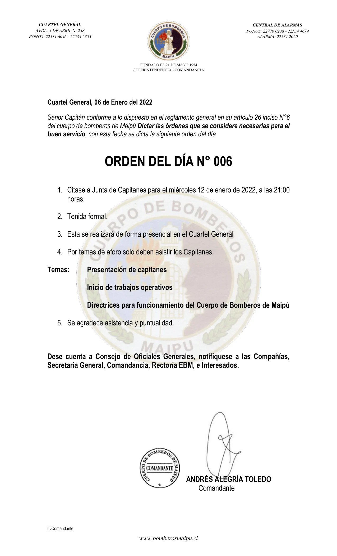 Página 1 de Orden del Día N° 6/2021