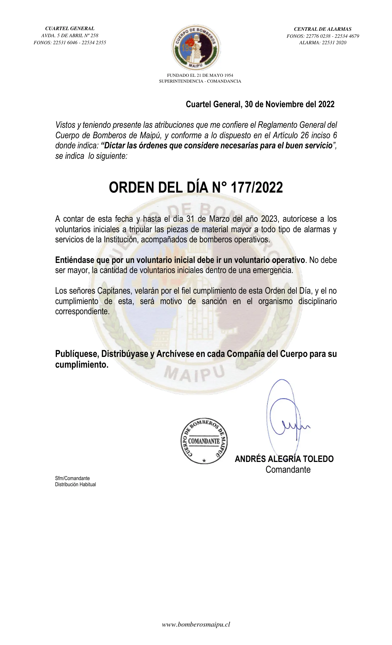 Página 1 de Orden del Día N° 177/2022