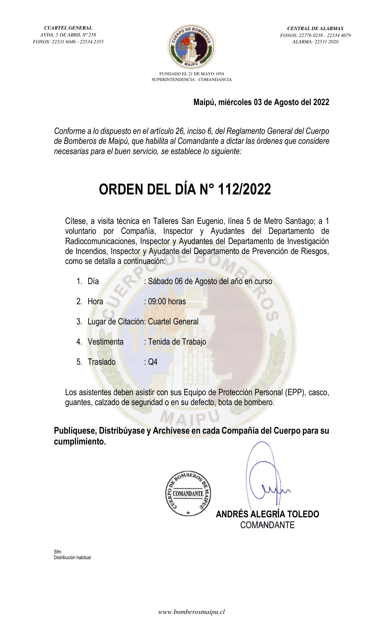 Página 1 de Orden del Día N° 112/2022