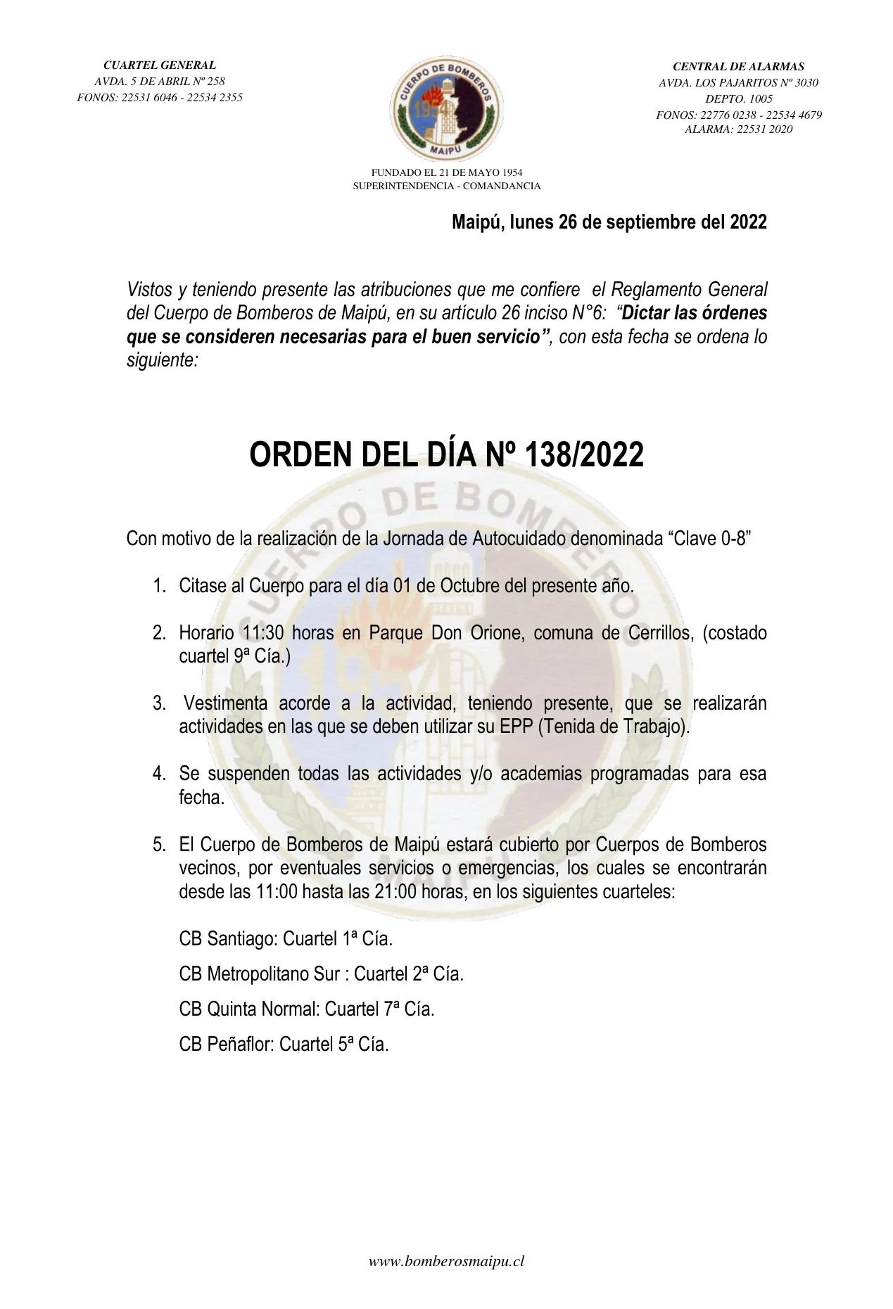 Página 1 de Orden del Día N° 138/2022