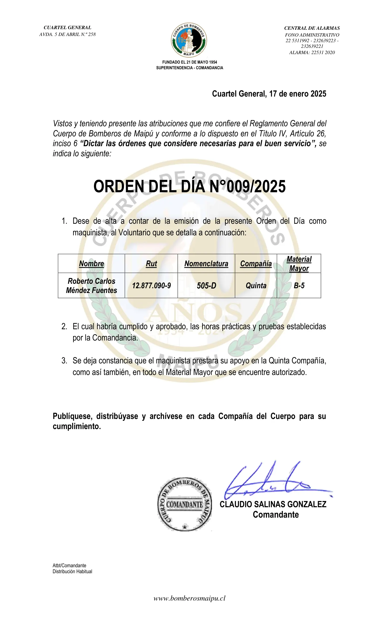 Página 1 de Orden del Día N° 9/2025