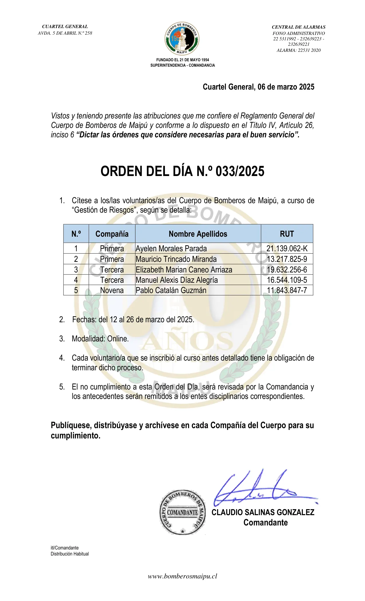 Página 1 de Orden del Día N° 33/2025