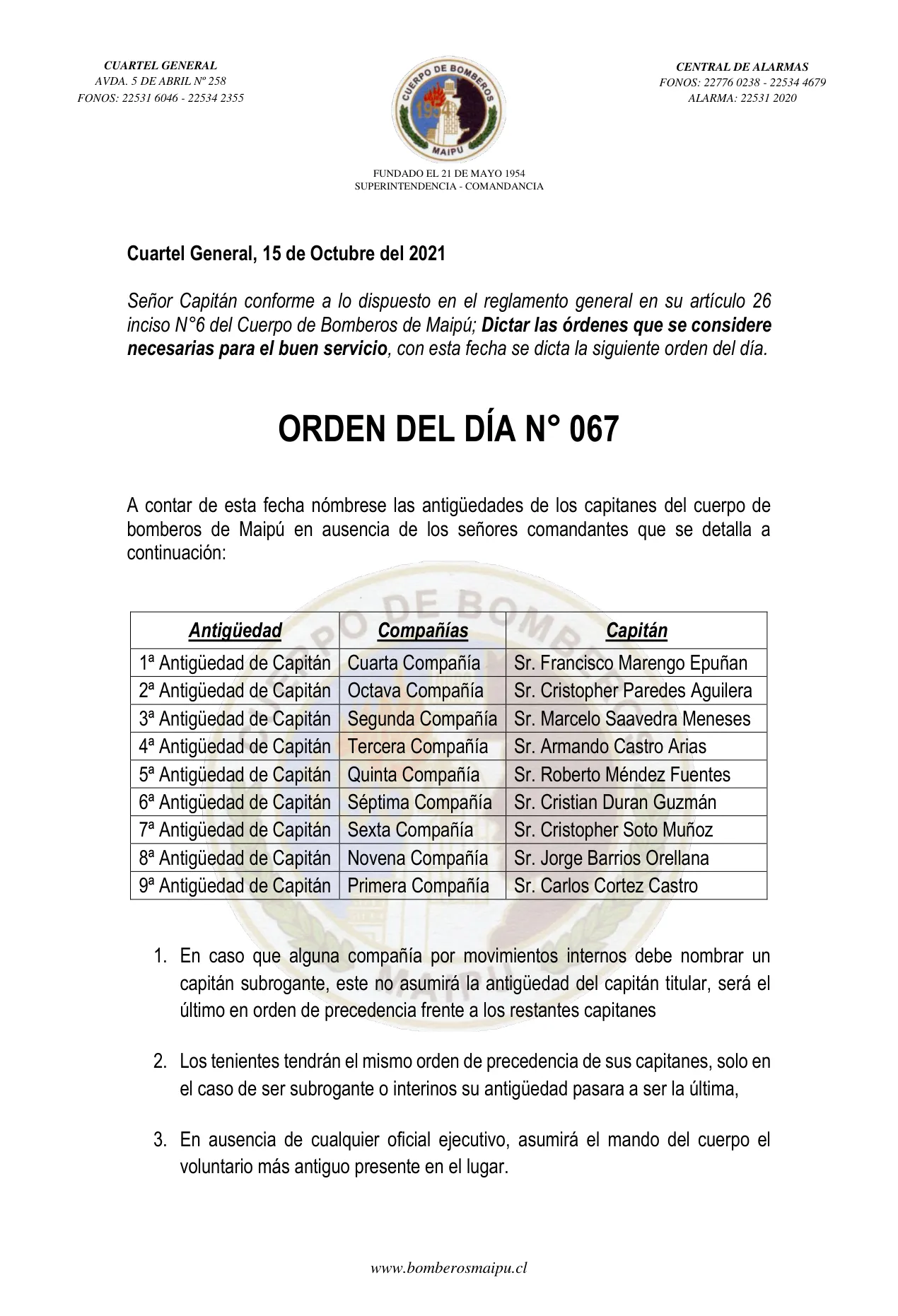 Página 1 de Orden del Día N° 67/2021