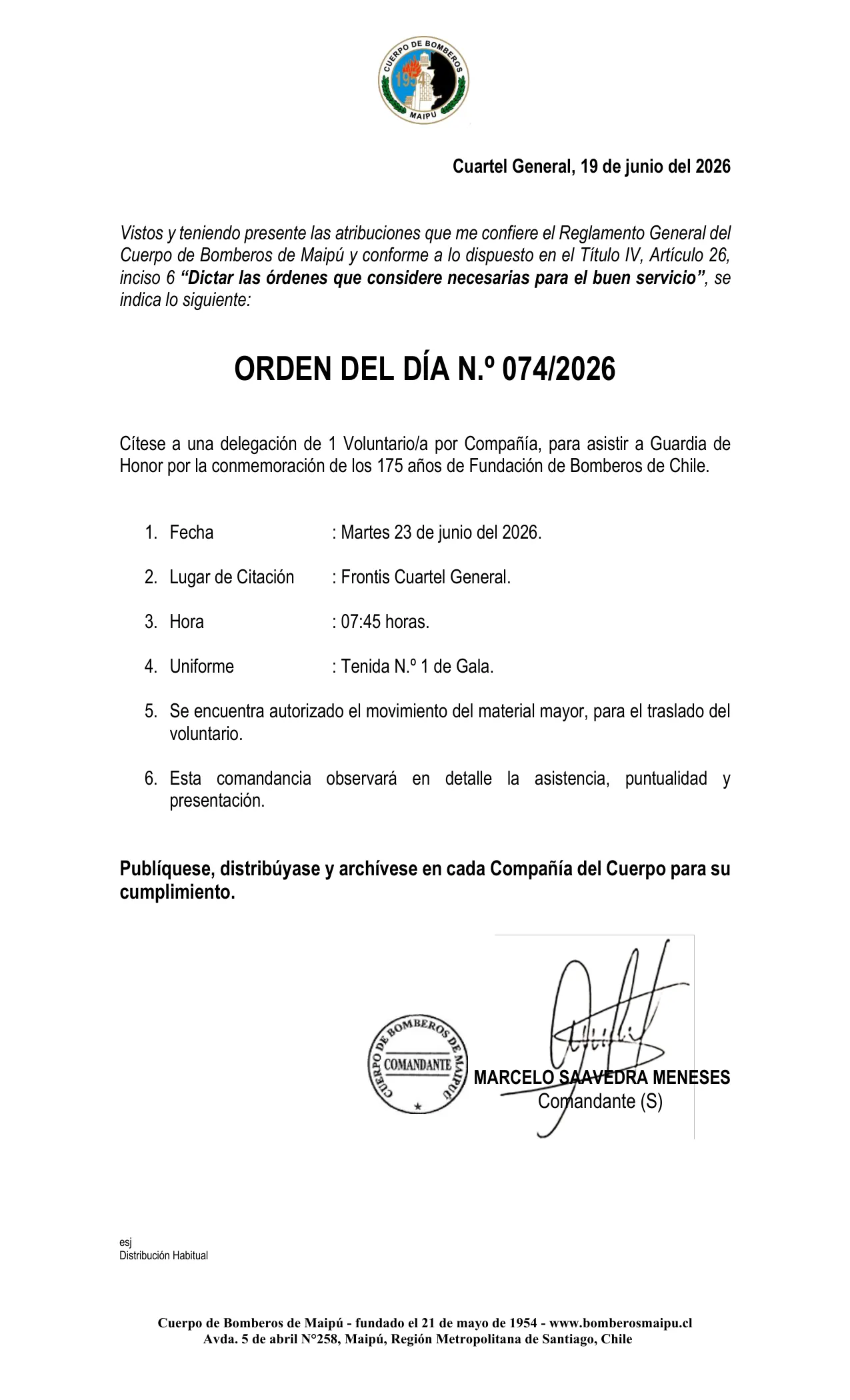 Orden del Día N° 74/2026
