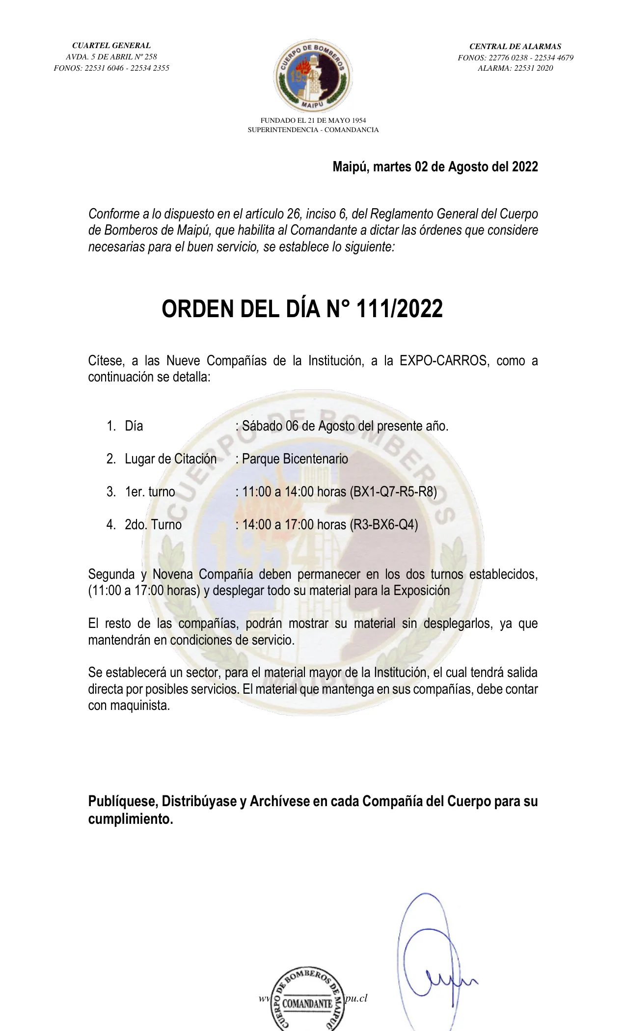 Página 1 de Orden del Día N° 111/2022