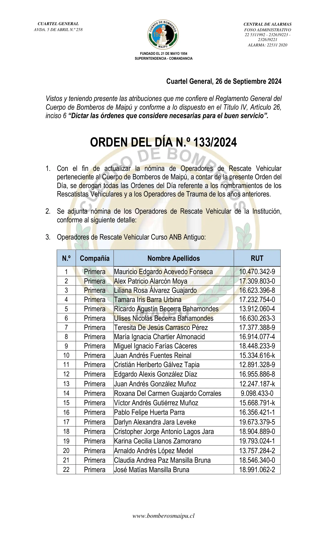 Página 1 de Orden del Día N° 133/2024