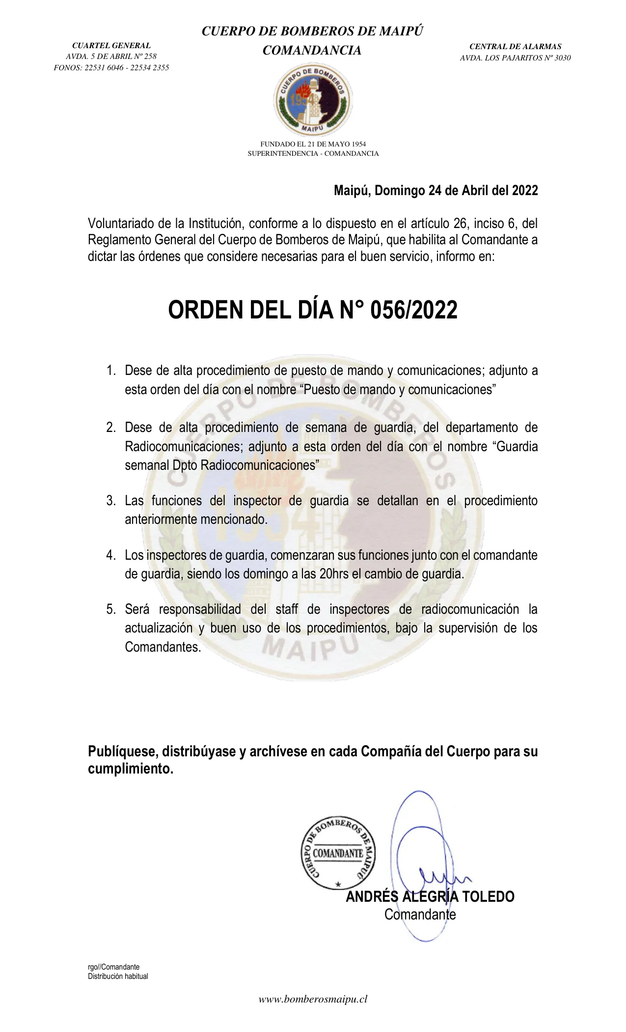 Página 1 de Orden del Día N° 56/2022