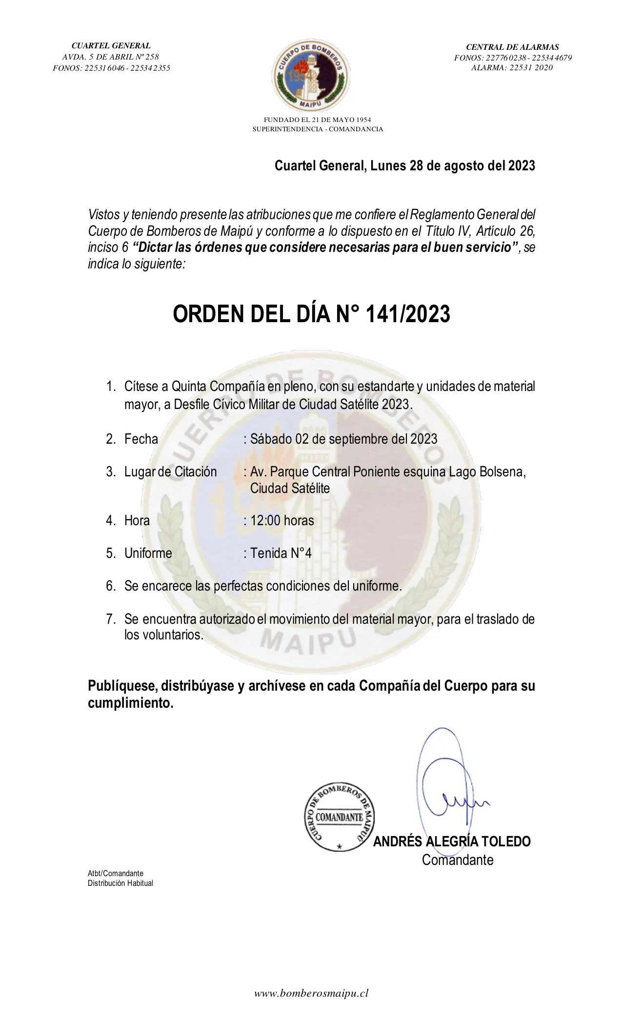 Página 1 de Orden del Día N° 141/2023