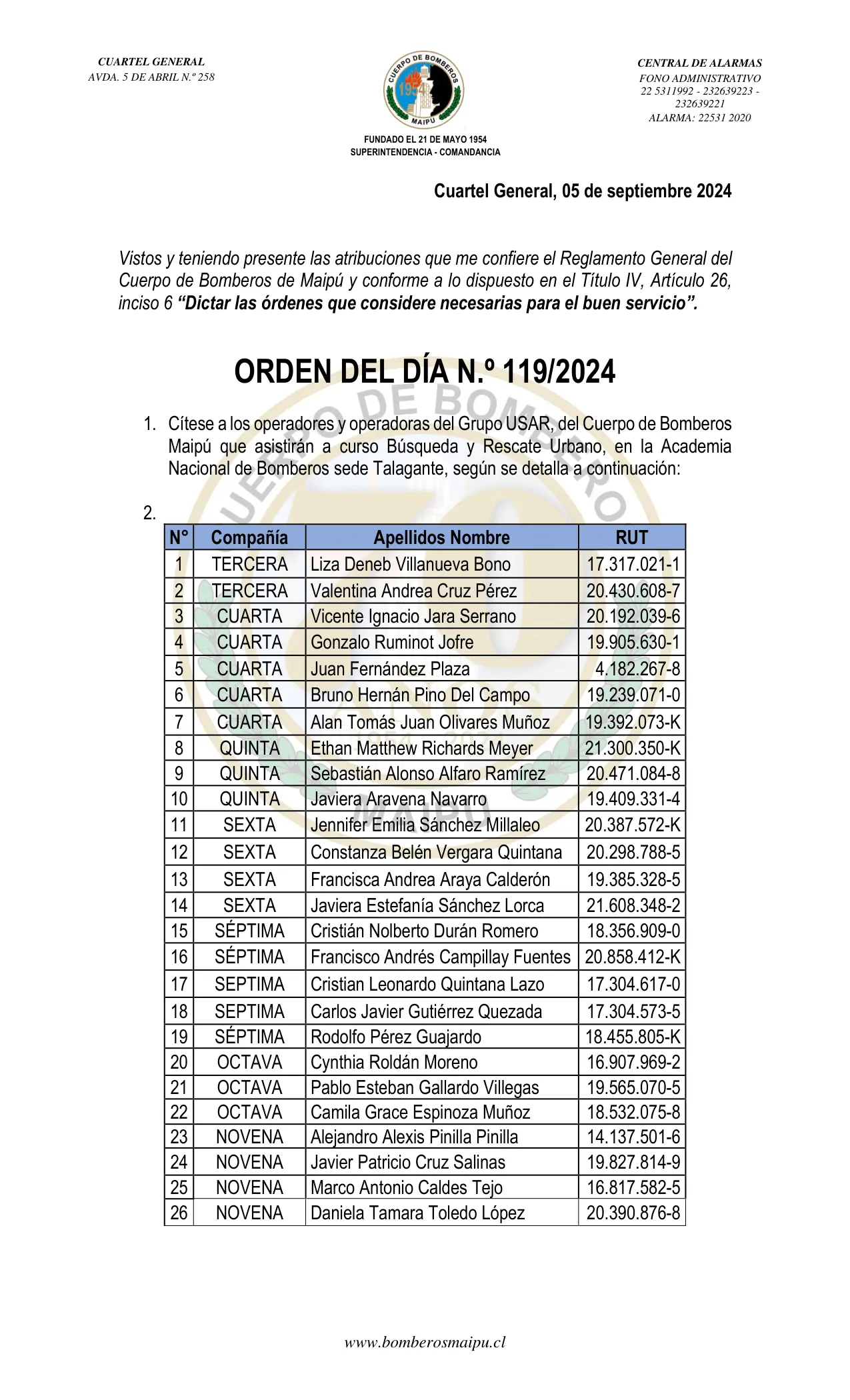 Página 1 de Orden del Día N° 119/2024