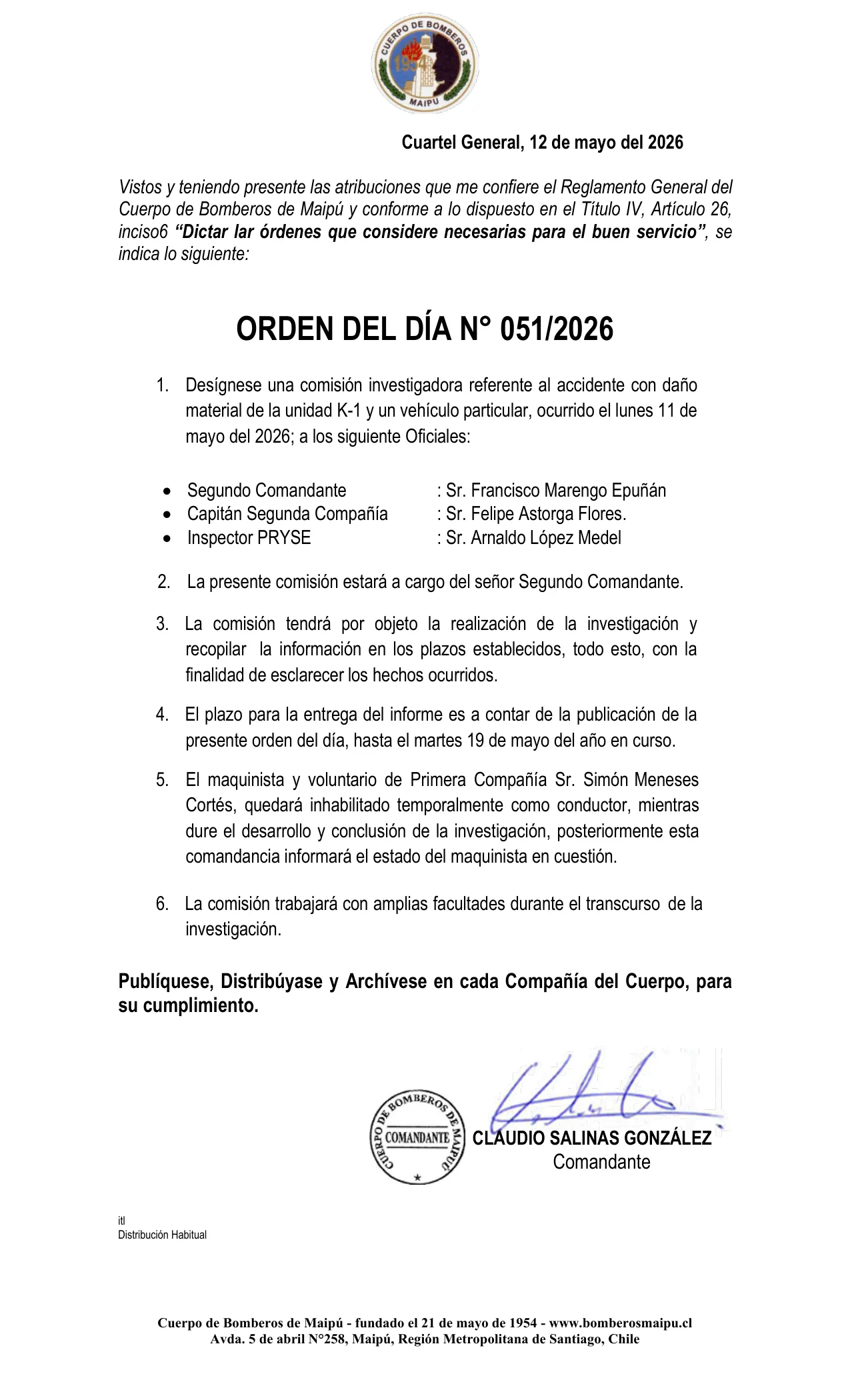 Orden del Día N° 51/2026