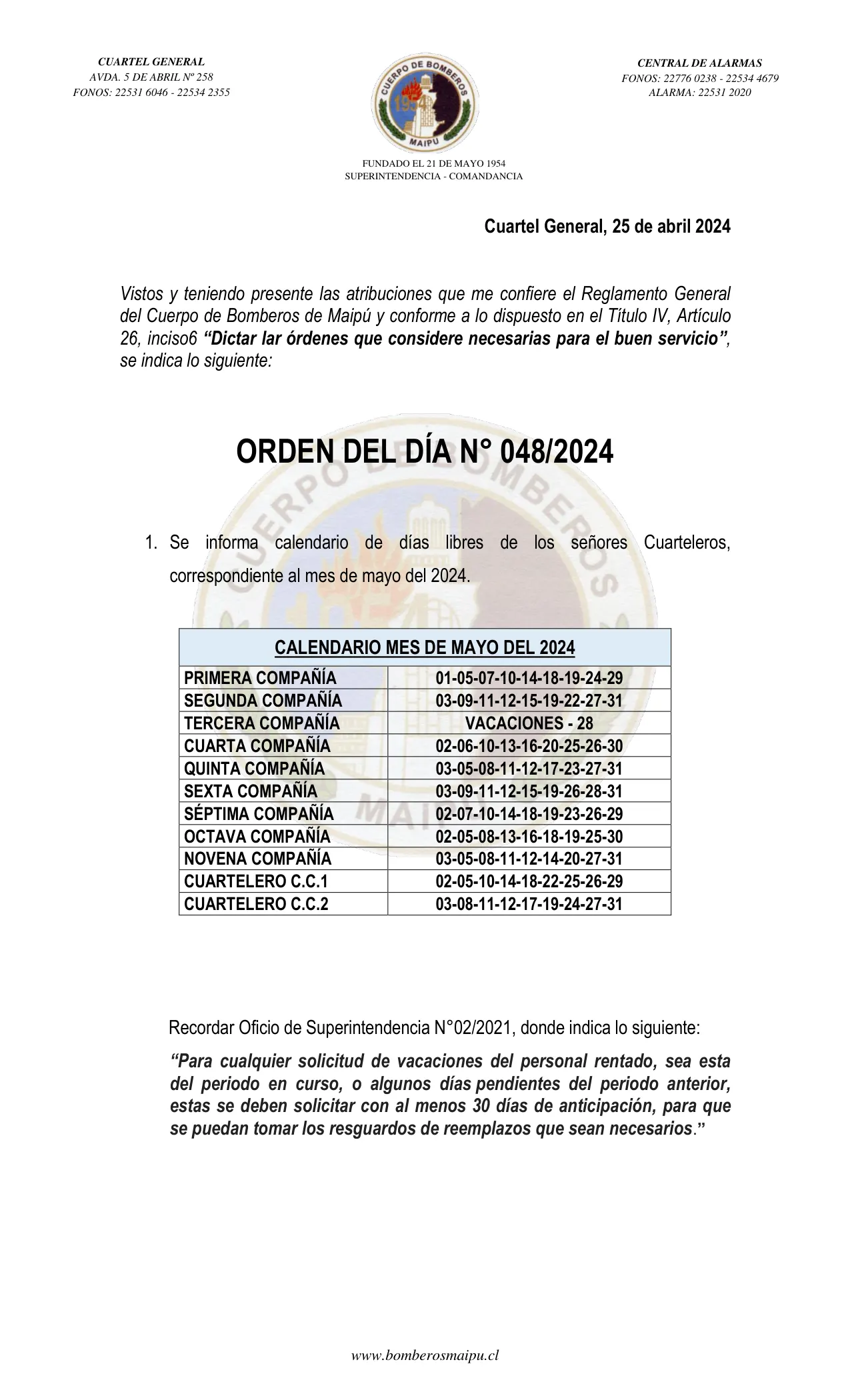 Página 1 de Orden del Día N° 48/2024