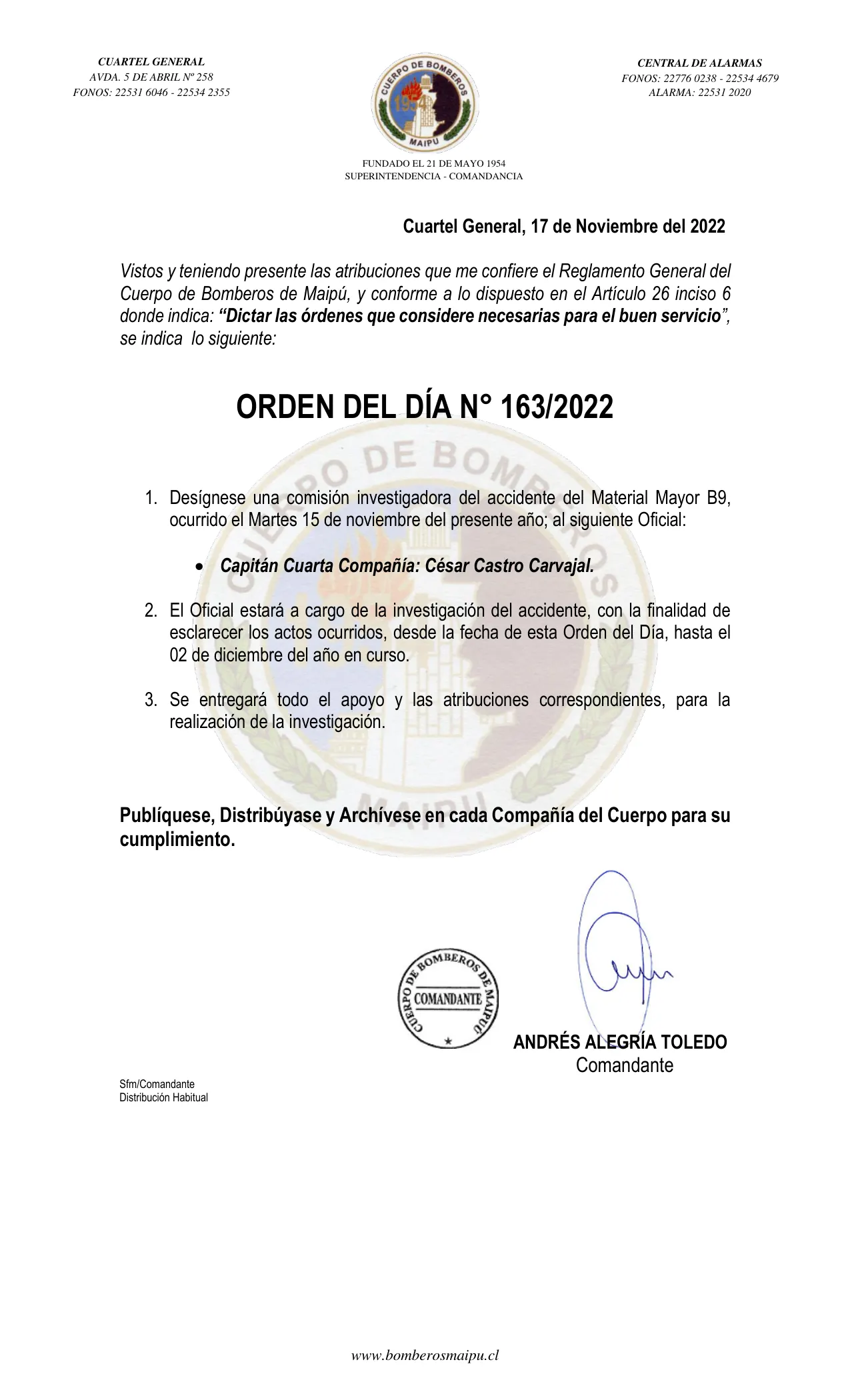 Página 1 de Orden del Día N° 163/2022