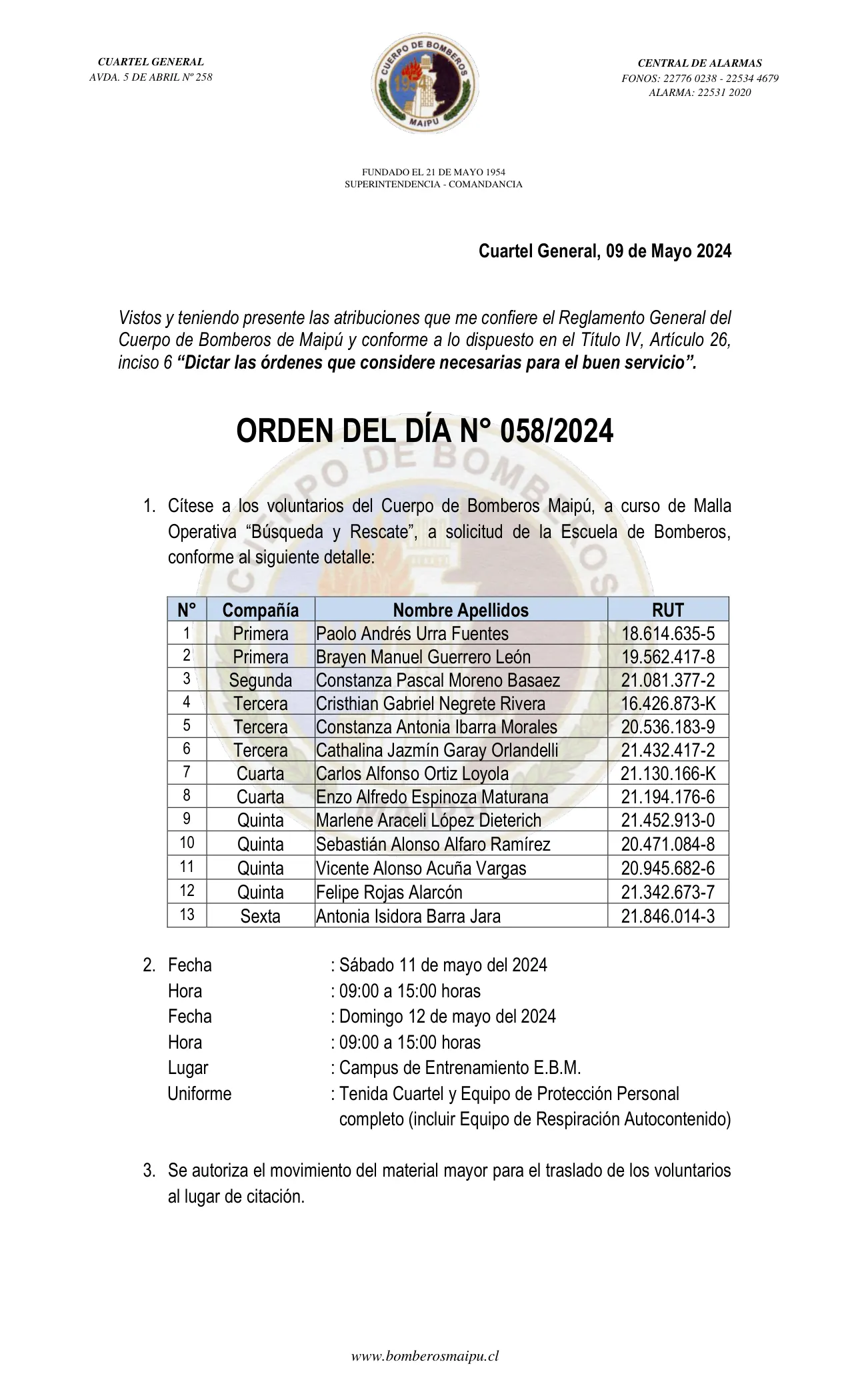 Página 1 de Orden del Día N° 58/2024