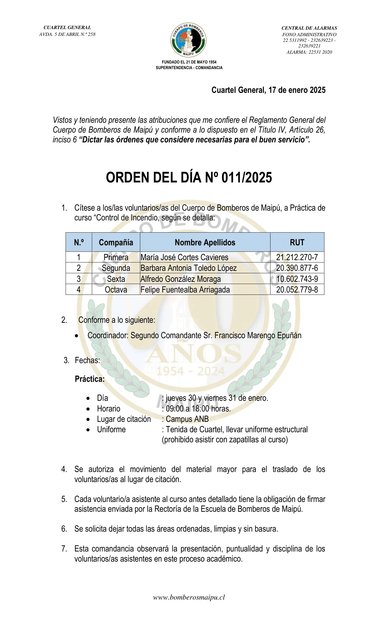 Página 1 de Orden del Día N° 11/2025