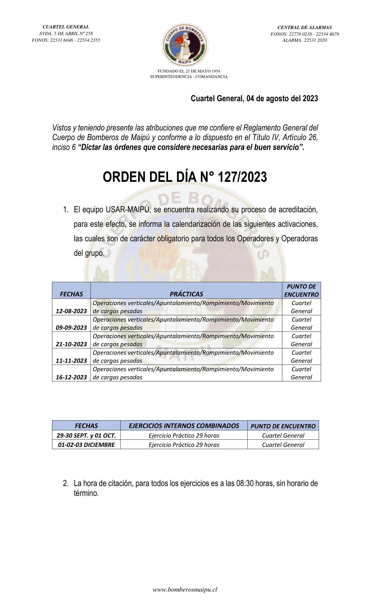 Página 1 de Orden del Día N° 127/2023
