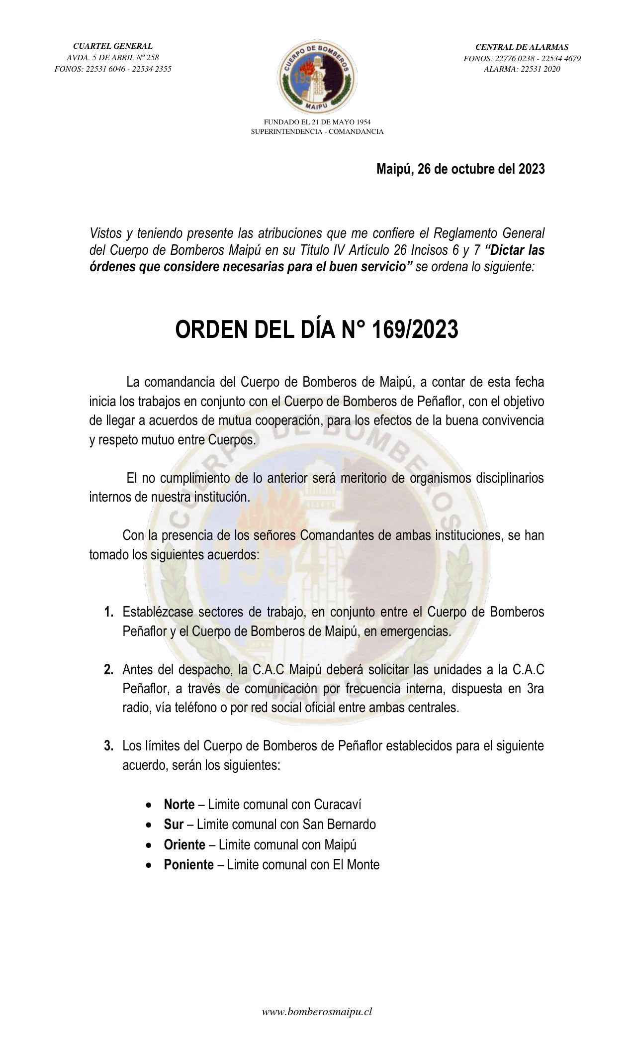 Página 1 de Orden del Día N° 169/2023
