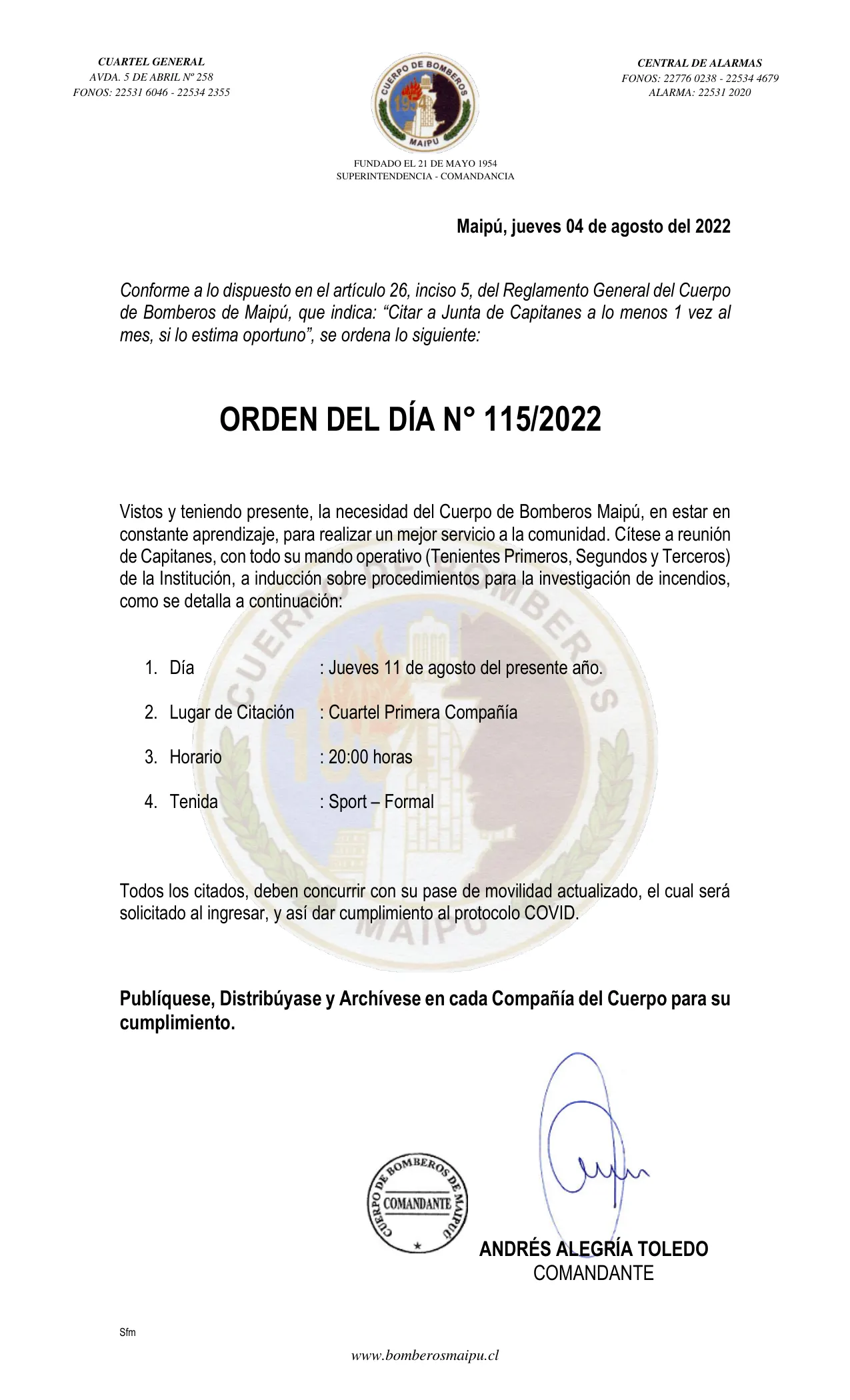 Página 1 de Orden del Día N° 115/2022
