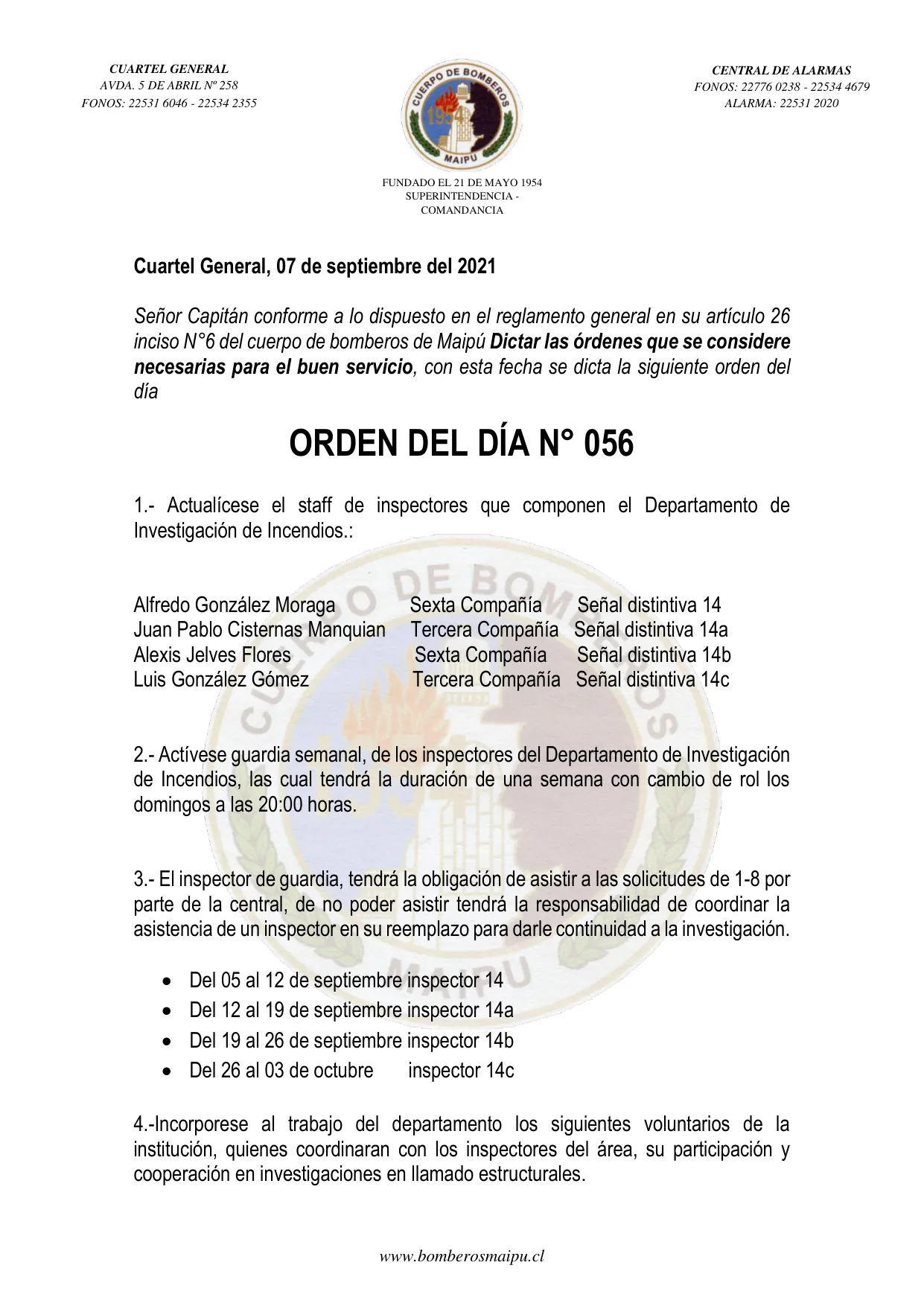 Página 1 de Orden del Día N° 56/2021