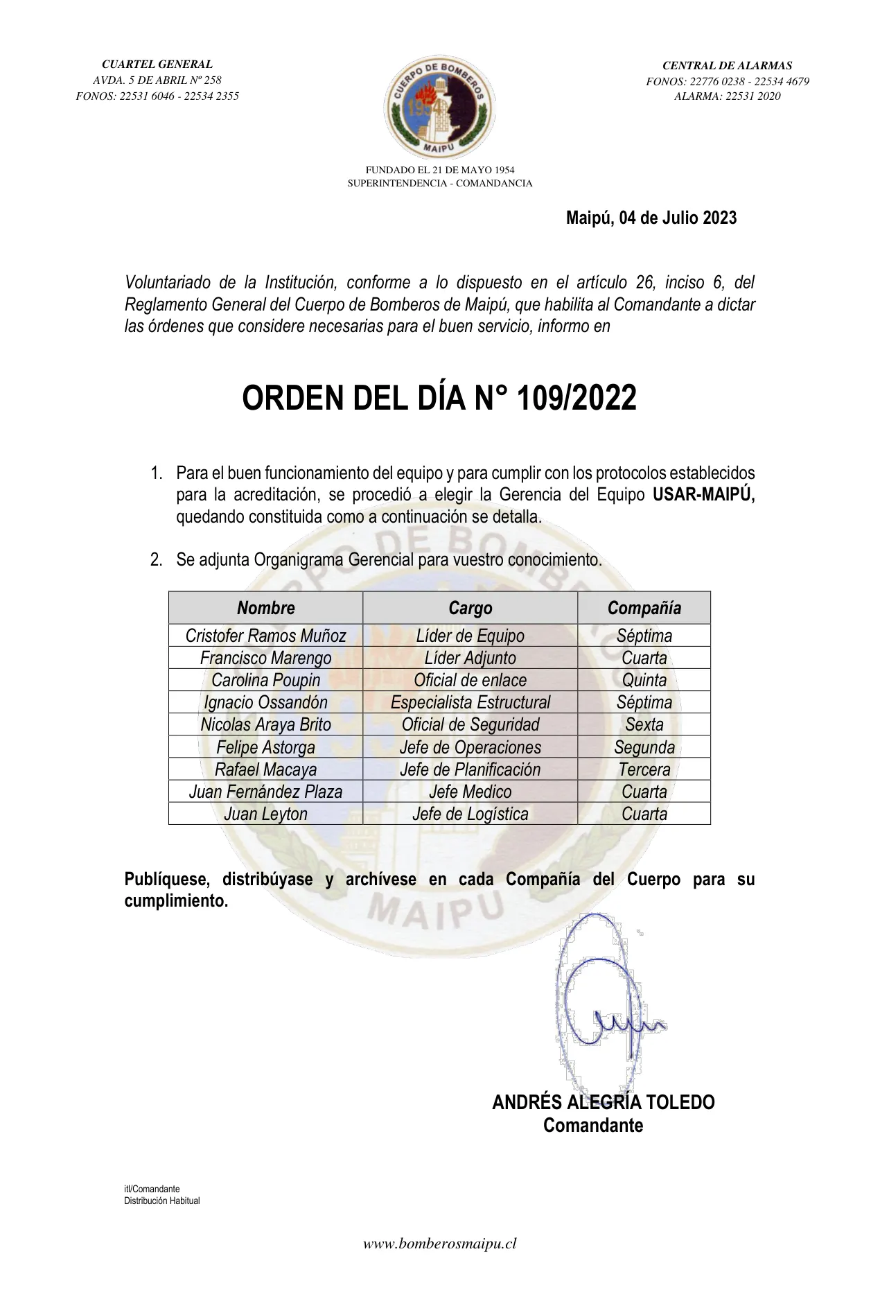 Página 1 de Orden del Día N° 109/2023
