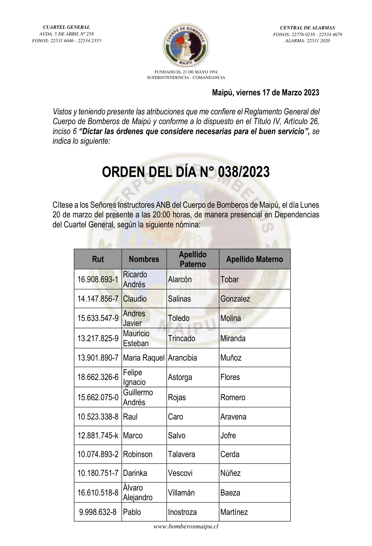 Página 1 de Orden del Día N° 38/2023