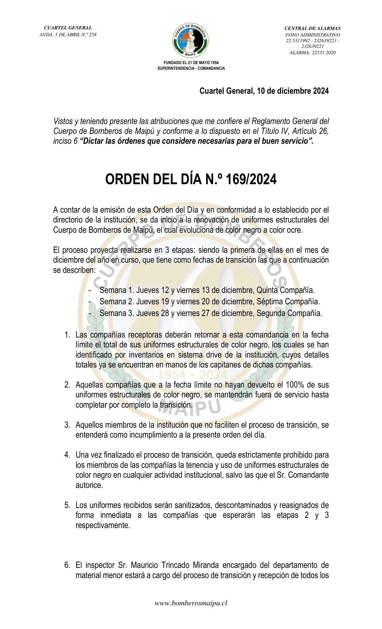 Página 1 de Orden del Día N° 169/2024