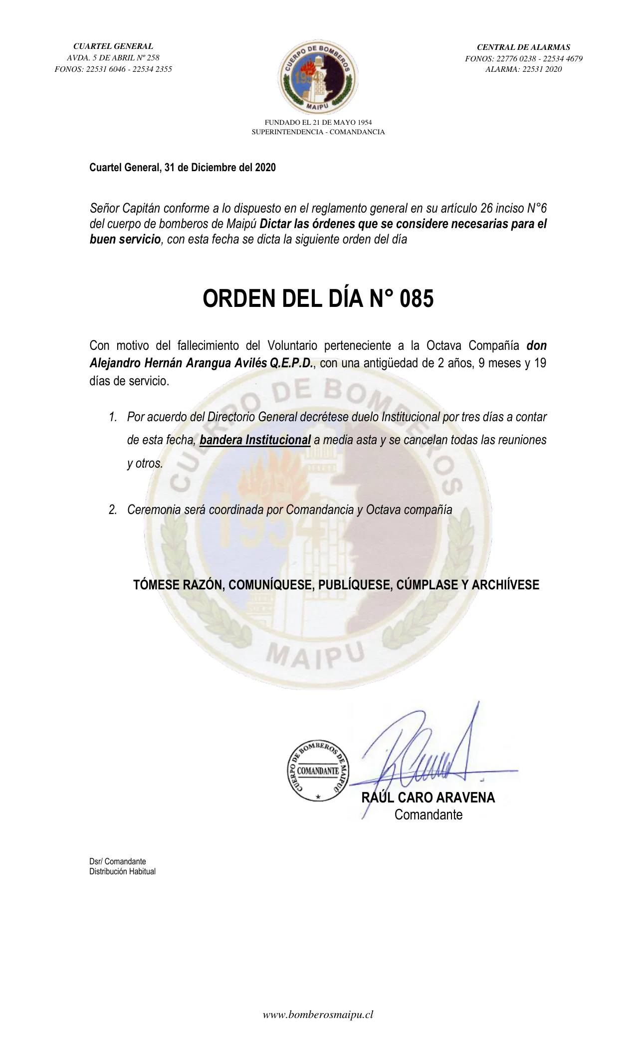 Página 1 de Orden del Día N° 85/2020