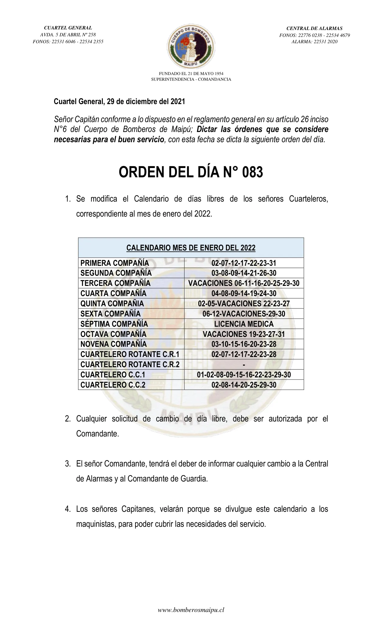 Página 1 de Orden del Día N° 83/2021