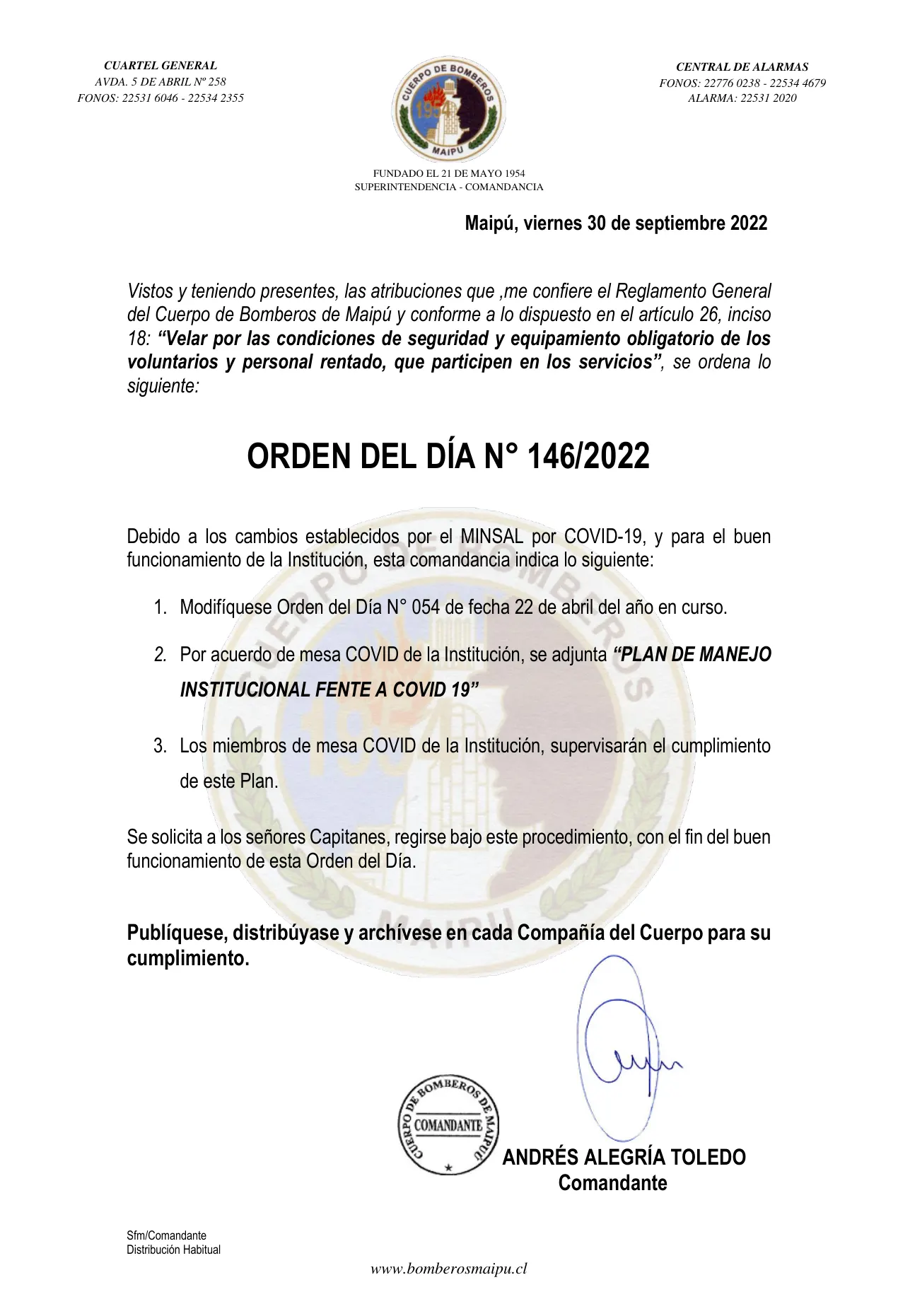 Página 1 de Orden del Día N° 146/2022
