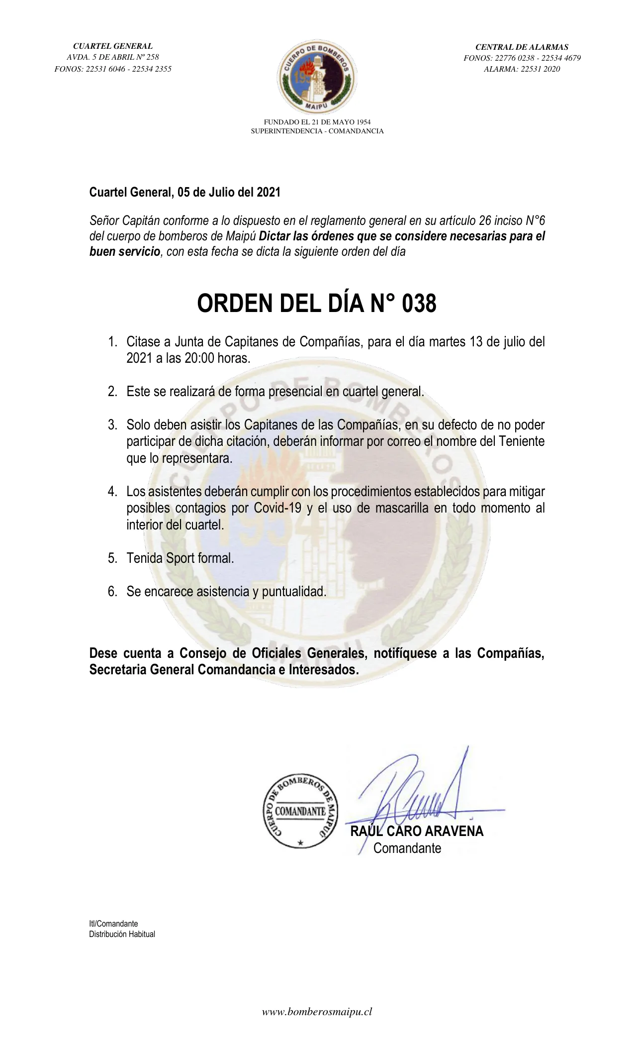 Página 1 de Orden del Día N° 38/2021