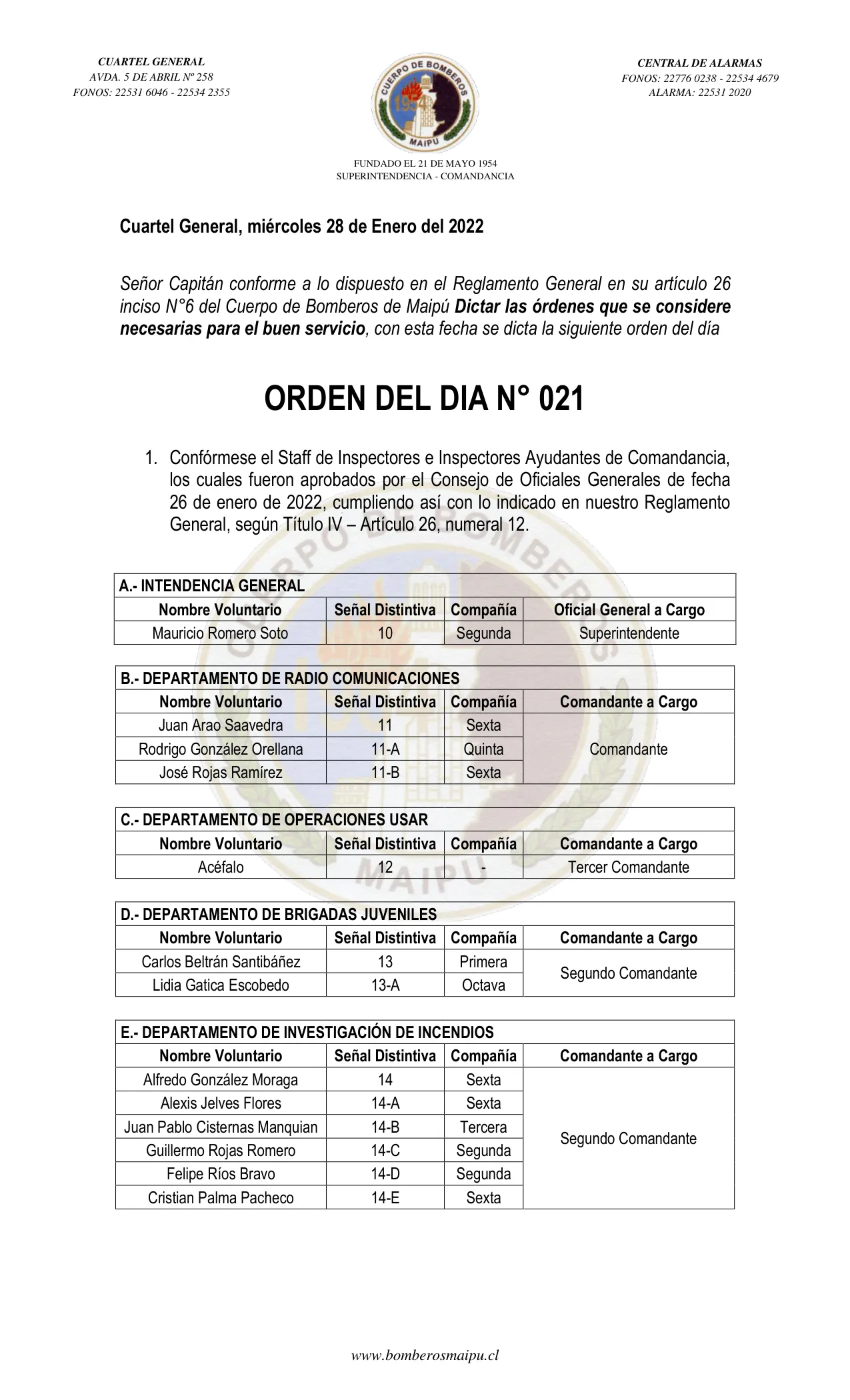 Página 1 de Orden del Día N° 21/2022