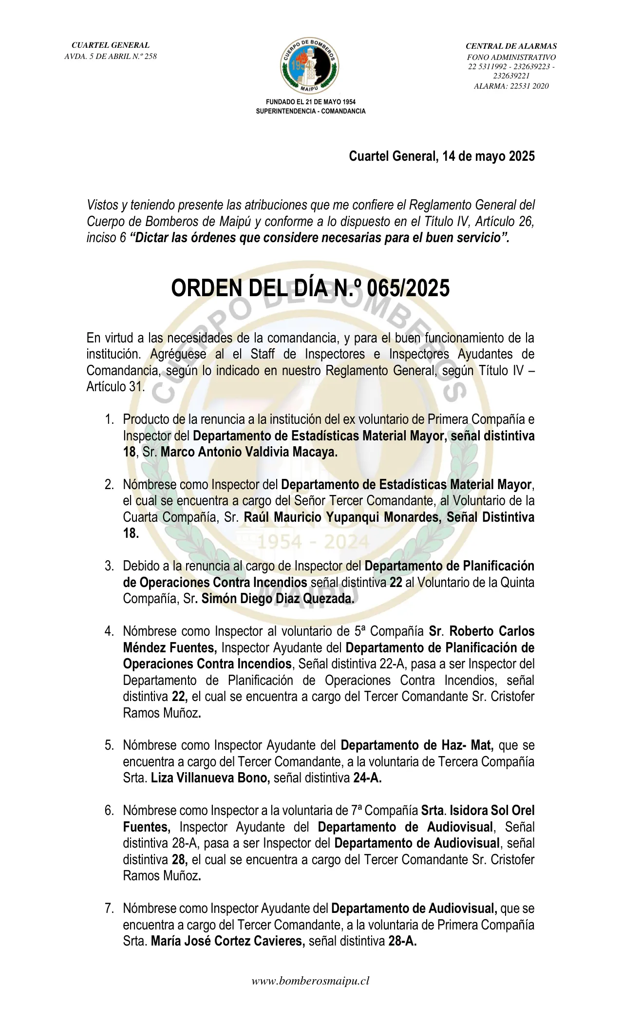 Orden del Día N° 65/2025