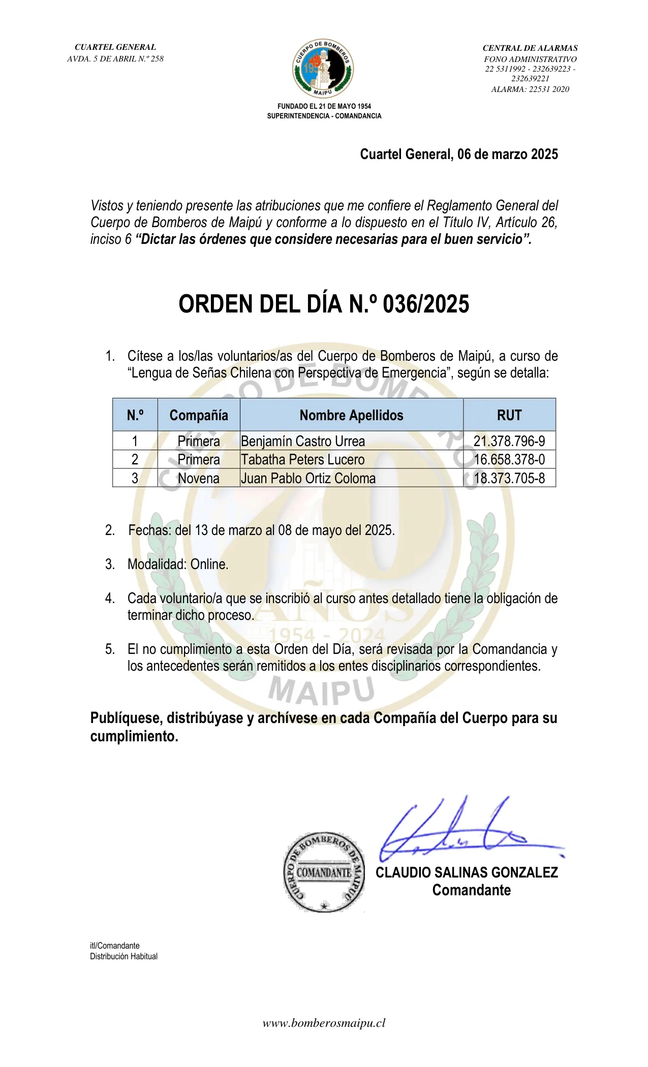 Página 1 de Orden del Día N° 36/2025