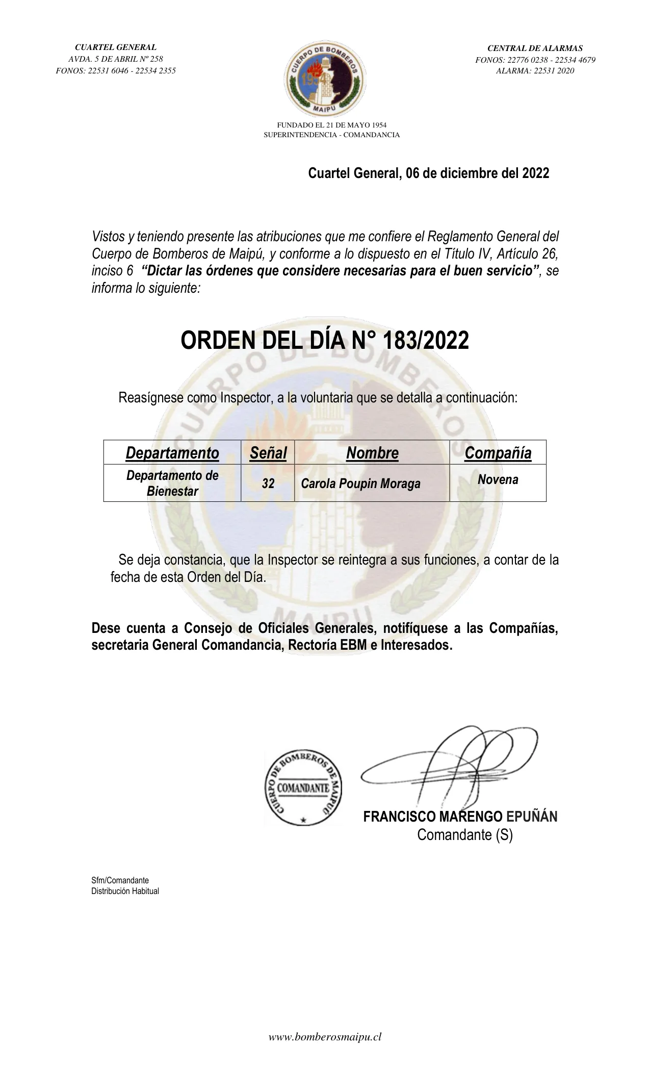 Página 1 de Orden del Día N° 183/2022