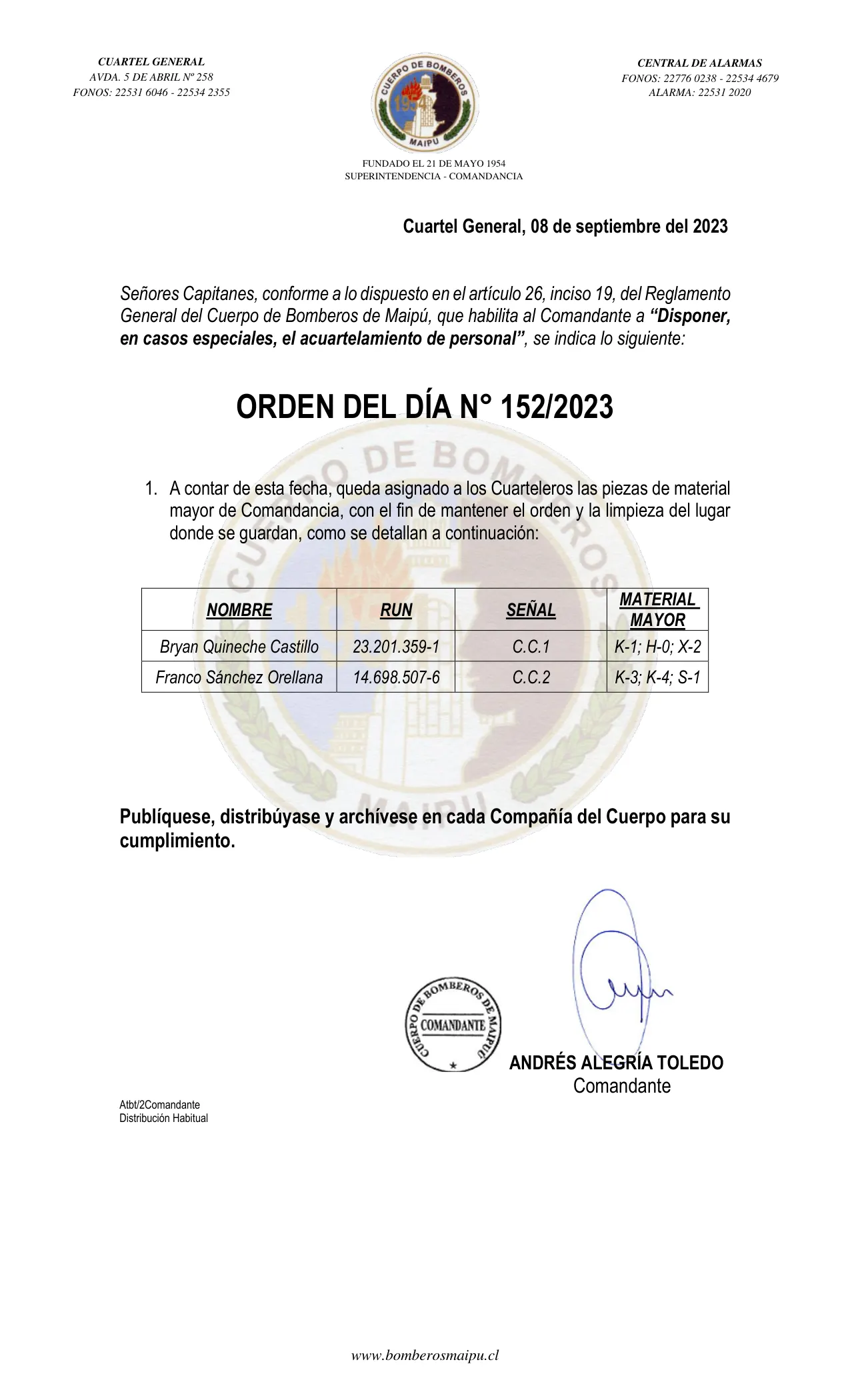 Página 1 de Orden del Día N° 152/2023