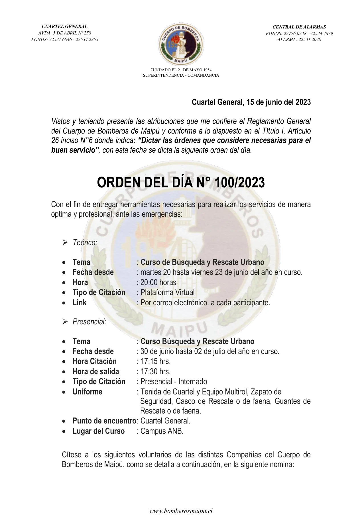 Página 1 de Orden del Día N° 100/2023