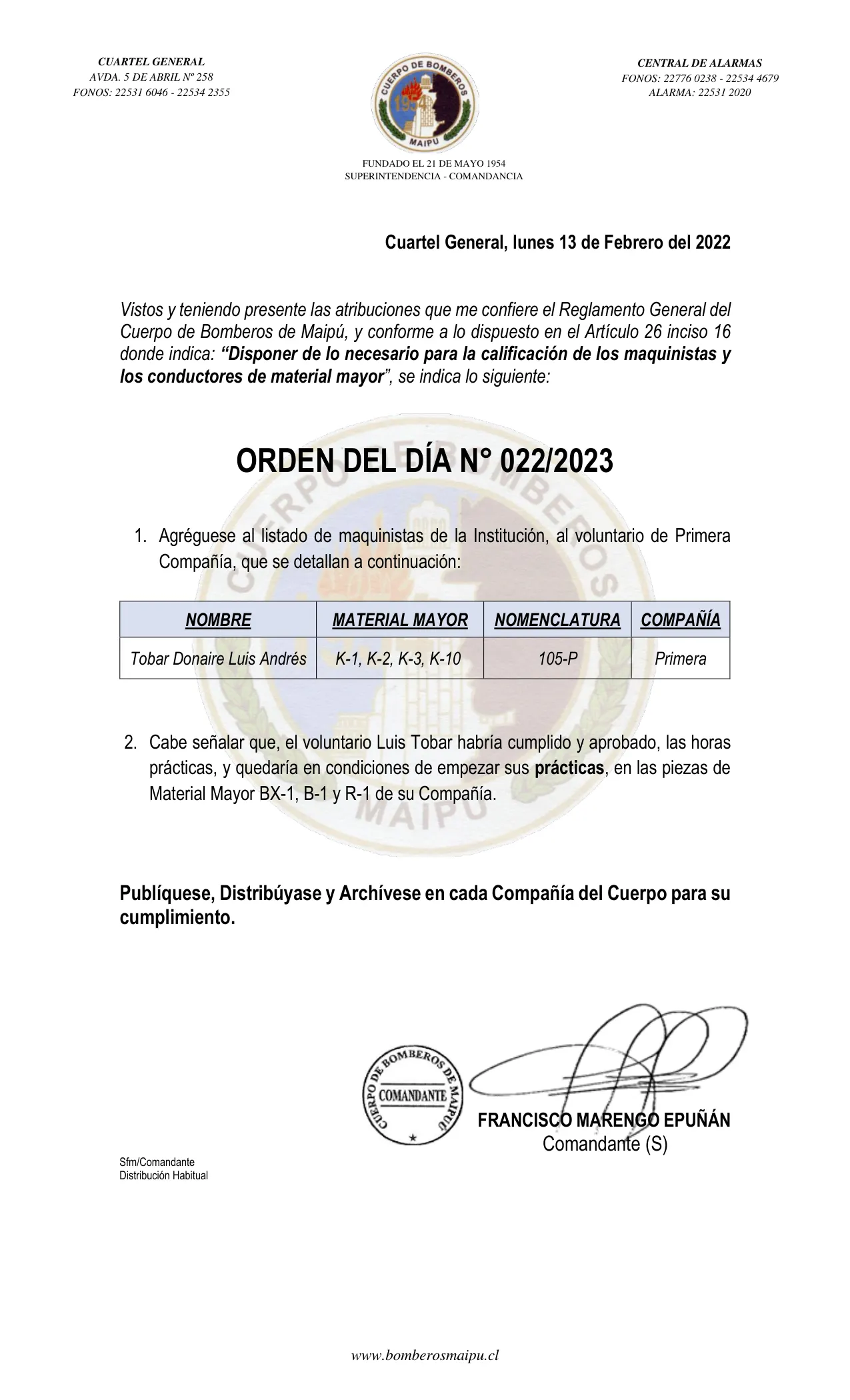Página 1 de Orden del Día N° 22/2023